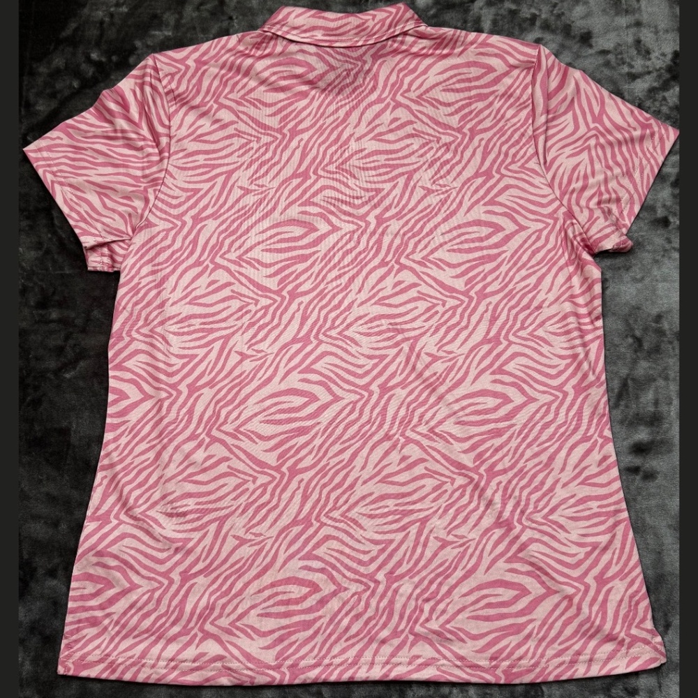 Classic OM Antigua Pink Zebra Print Golf Polo Shirt Performance Medium - Picture 2 of 9